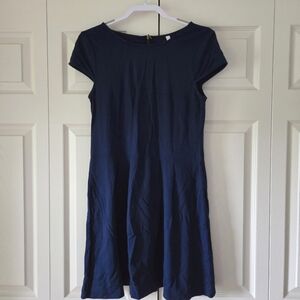 Short Sleeve Blue Dress With Zipper Back, Size L.